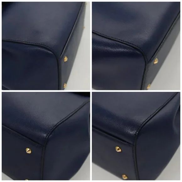 PRADA Shoulder Bag Safiano Leather Blue Gold Auth 121634 - Picture 15 of 16